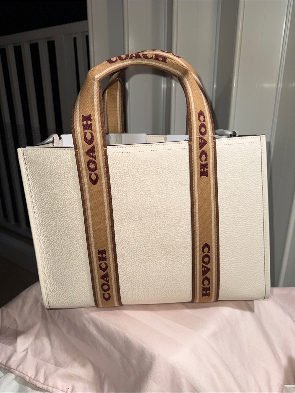 NWT - COACH “Smith” Tote. Chalk multi Pebble LeatherTote with Webbing handle - Picture 3 of 8